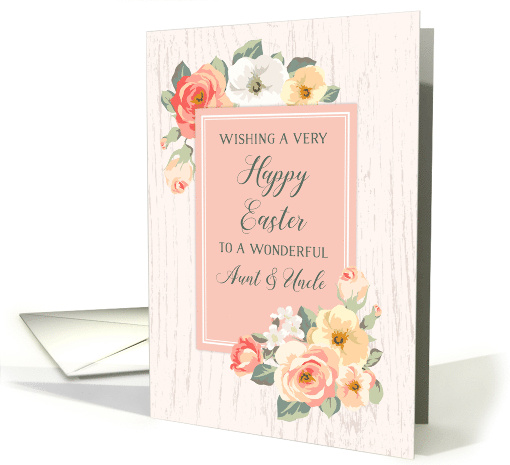 Rustic Peach Watercolor Flowers Aunt and Uncle Happy Easter card