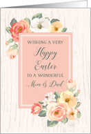 Rustic Peach Watercolor Flowers Mom and Dad Happy Easter card