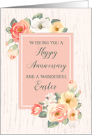 Rustic Peach Watercolor Flowers Happy Anniversary on Easter card