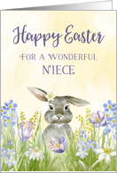 Bunny in Flowers Niece Happy Easter card