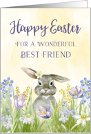 Bunny in Flowers Best Friend Happy Easter card