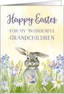 Bunny in Flowers Happy Easter for my Grandchildren card
