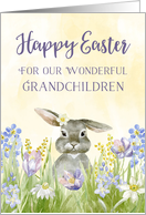 Bunny in Flowers Happy Easter for our Grandchildren card