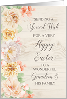 Pastel Watercolor Flowers Grandson and his Family Happy Easter card