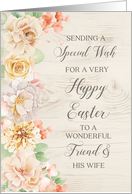 Pastel Watercolor Flowers Friend and his Wife Happy Easter card