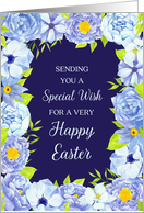 Blue Watercolor Flowers Happy Easter card