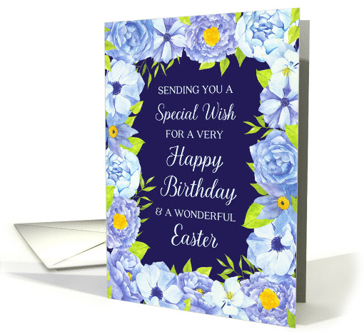 Blue Watercolor Flowers Happy Easter Birthday card (1906068)