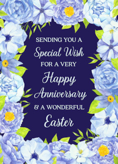 Blue Watercolor Flowers Happy Easter Anniversary