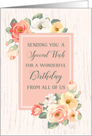 Rustic Peach Watercolor Flowers Happy Birthday from All of Us card