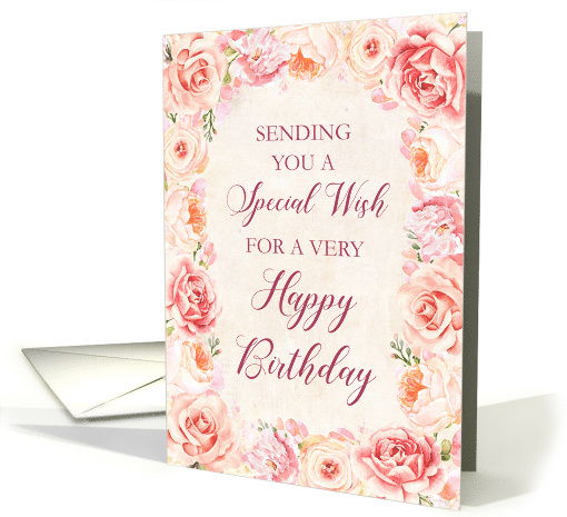Blush Pink Watercolor Flowers Happy Birthday card (1906392)