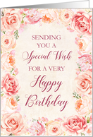 Blush Pink Watercolor Flowers Happy Birthday card