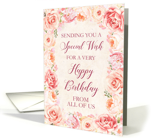 Blush Pink Watercolor Flowers Happy Birthday from All of Us card