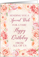 Blush Pink Watercolor Flowers Happy Birthday from All of Us card