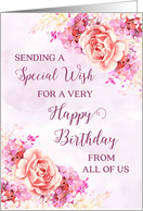 Pink Purple Watercolor Flowers Happy Birthday from Group card