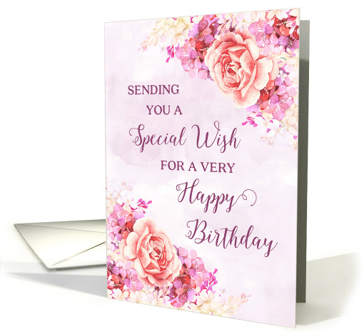 Pink Purple Watercolor Flowers Happy Birthday for Her card (1906990)