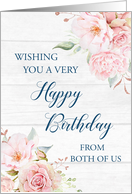 Pink Watercolor Flowers Rustic Wood Happy Birthday from Couple card