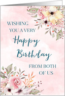 Pink Watercolor Flowers Happy Birthday from Couple card