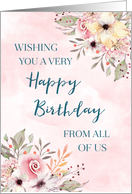 Pink Watercolor Flowers Happy Birthday from Group card