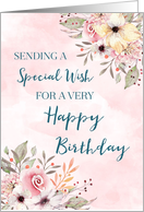 Pink Watercolor Flowers Happy Birthday card