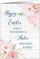 Pink Floral Rustic Wood Sister and her Family Happy Easter card