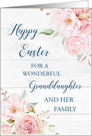 Pink Floral Rustic Wood Granddaughter and her Family Happy Easter card