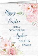 Pink Floral Rustic Wood Nephew and his Family Happy Easter card