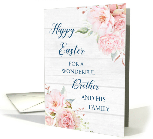 Pink Floral Rustic Wood Brother and his Family Happy Easter card