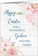 Pink Floral Rustic Wood Godson and his Family Happy Easter card