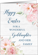 Pink Floral Rustic Wood Goddaughter and her Family Happy Easter card