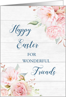 Pink Floral Rustic Wood Friends Happy Easter card