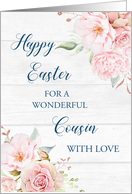 Pink Floral Rustic Wood Cousin Happy Easter card