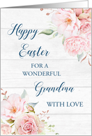 Pink Floral Rustic Wood Grandma Happy Easter card