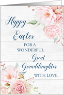 Pink Floral Rustic Wood Great Granddaughter Happy Easter card