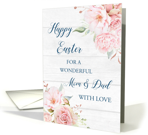 Pink Floral Rustic Wood Mom and Dad Happy Easter card (1909394)