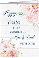 Pink Floral Rustic Wood Mom and Dad Happy Easter card