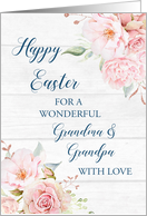 Pink Floral Rustic Wood Grandparents Happy Easter card