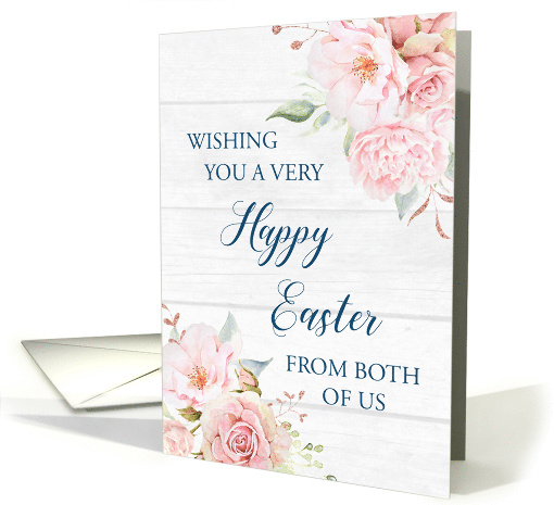 Pink Floral Rustic Wood Happy Easter from Couple card (1909400)