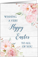 Pink Floral Rustic Wood Happy Easter for Group card