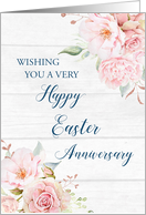 Pink Floral Rustic Wood Happy Easter Anniversary card
