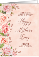 Pink Roses Faux Rose Gold Happy Mother’s Day from All of Us card