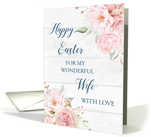 Pink Floral Rustic Wood Wife Happy Easter card (1910786)