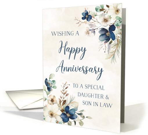 Elegant Blue Floral Daughter and Son in Law Happy Anniversary card