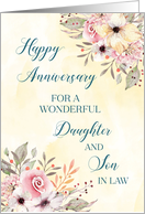 Spring Watercolor Floral Daughter and Son in Law Happy Anniversary card