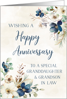 Elegant Blue Floral Granddaughter and her Husband Happy Anniversary card
