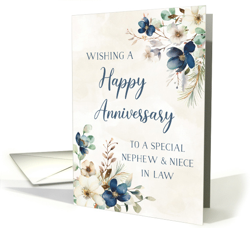 Elegant Blue Floral Nephew and Niece in Law Happy Anniversary card