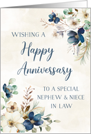 Elegant Blue Floral Nephew and Niece in Law Happy Anniversary card