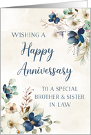 Elegant Blue Floral Brother and Sister in Law Happy Anniversary card