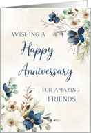 Elegant Blue Floral Happy Anniversary for Friends card