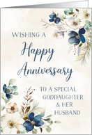 Elegant Blue Floral Goddaughter and her Husband Happy Anniversary card