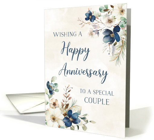 Elegant Blue Floral Happy Anniversary for Couple card (1914458)